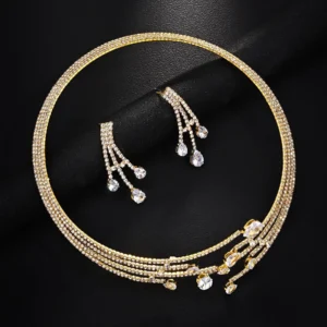 Water Droplets Pattern Jewllery Set – Gold And Silver Colour