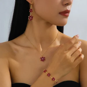 Red Flowers Enamel jewellery set