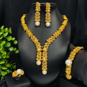Premium Gold-Tone Pearl Jewellery Combo Set