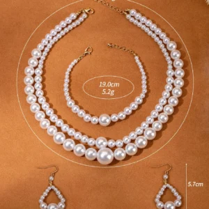 Classic Layered Pearl Necklace, Bracelet & Earrings Set