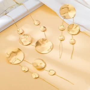Golden Round Pattern Necklace & Earrings Set
