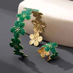 Emerald Green Floral Bracelet & Finger Ring Set