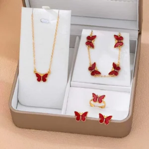 Butterfly Gold-Tone Jewellery Combo Set- white,red and blue