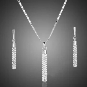 Silver-Tone Crystal Bar Necklace & Earrings Set