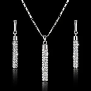 Silver-Tone Crystal Bar Necklace & Earrings Set