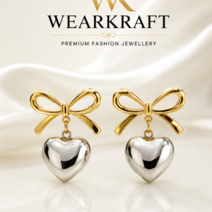 Dual-Tone Bow & Heart Drop Earrings