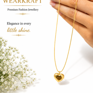 Golden Puffy Heart Pendant Necklace
