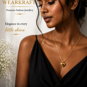 Golden Puffy Heart Pendant Necklace