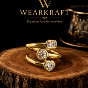 Gold-Tone Triple Crystal Open Statement Ring