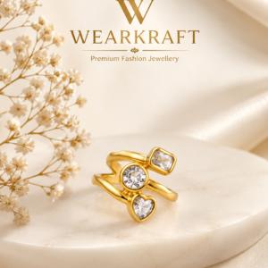 Gold-Tone Triple Crystal Open Statement Ring