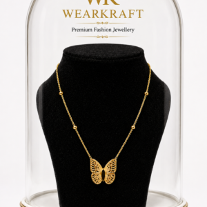Golden Butterfly Beaded Pendant Necklace