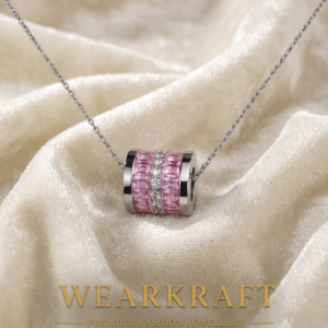 Stainless Steel Pink Crystal Pendant Necklace