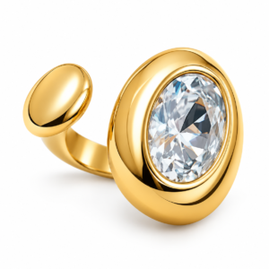 Golden Oval Solitaire Adjustable Finger Ring