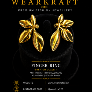 Gold-Tone Leaf-Inspired Adjustable Finger Ring