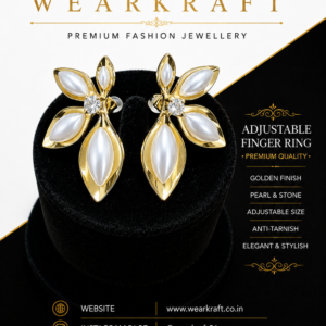 Gold-Tone Pearl & Crystal Leaf Adjustable Finger Ring