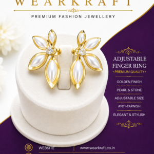 Gold-Tone Pearl & Crystal Leaf Adjustable Finger Ring