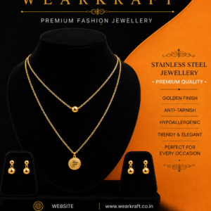 Golden Layered Pendant Necklace & Drop Earrings Set