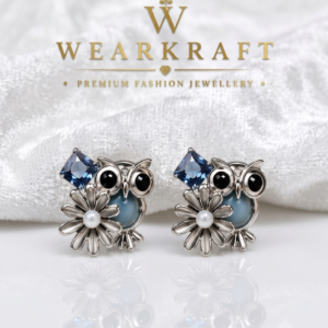 Owl-Inspired Floral Crystal Stud Earrings