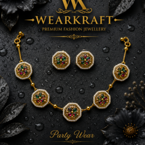 Multicolour Floral Meenakari-Style Necklace & Stud Earrings Set