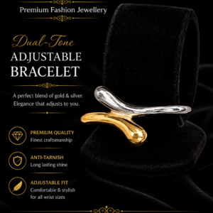 Dual-Tone Adjustable Open Cuff Block Bangle