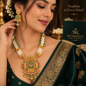 Pearl & Green Beaded Necklace with Matching Earrings