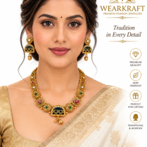 Antique Gold Multicolour Floral Necklace & Earrings Set