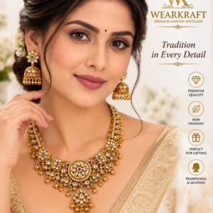 Royal Kundan-Style Necklace & Jhumka Earrings Set