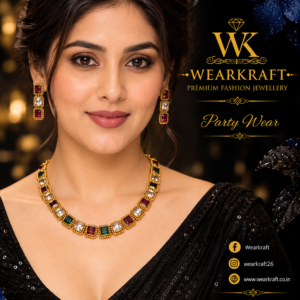 gold-tone multicolour stone necklace and earrings set