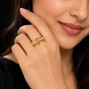 Elegant Gold-Tone Multi-Layer Zircon Finger Ring