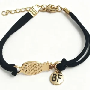 Golden Pineapple Charm Cord Bracelet