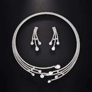 Water Droplets Pattern Jewllery Set – Gold And Silver Colour