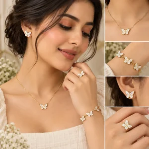 Butterfly Gold-Tone Jewellery Combo Set- white,red and blue