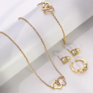 Interlocking Heart Gold-Tone Jewellery Combo Set