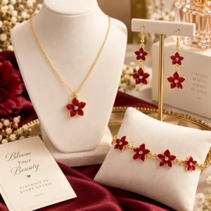 Red Flowers Enamel jewellery set