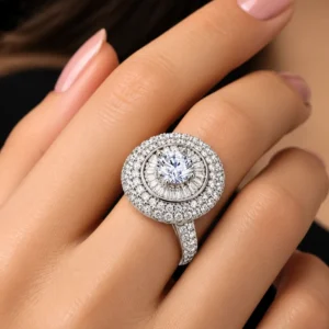 Royal Round Halo AD Stone 925 Silver Finger Ring