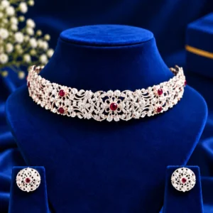 925 Sterling Silver Floral Choker Necklace with Matching Earrings