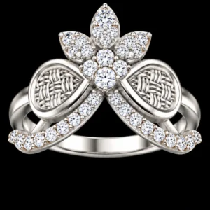 Floral Bow AD Stone 925 Silver Finger Ring