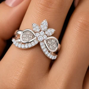Floral Bow AD Stone 925 Silver Finger Ring