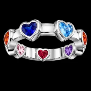 Rainbow Heart Multicolour Stone 925 Silver Finger Ring
