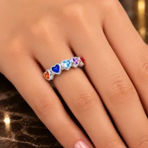 Rainbow Heart Multicolour Stone 925 Silver Finger Ring