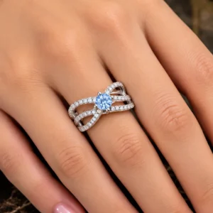 Royal Blue Solitaire Criss-Cross AD Stone 925 Silver Finger Ring