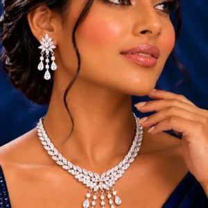 Royal Sparkle 925 Silver Necklace Set with Earrings