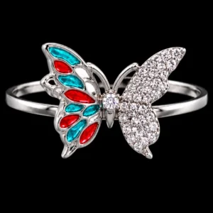 Colourful Butterfly AD Stone 925 Silver Finger Ring