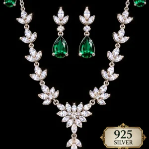 Emerald Green 925 Sterling Silver Necklace with Earrings