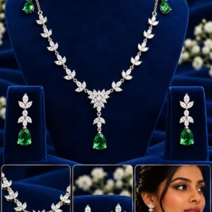 Emerald Green 925 Sterling Silver Necklace with Earrings
