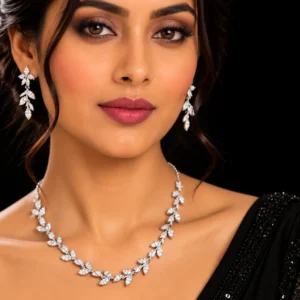 Floral Leaf 925 Sterling Silver Necklace with Earrings
