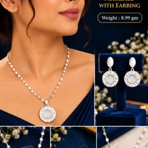 Round Pendant 925 Sterling Silver Necklace with Earrings