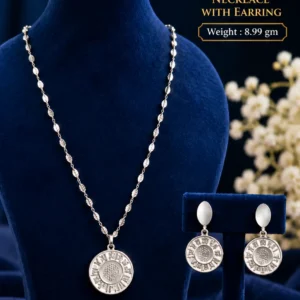 Round Pendant 925 Sterling Silver Necklace with Earrings